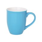 A bright blue ceramic mug with a large handle, shown on a plain white background. The inside of the mug is white.