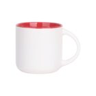 A white ceramic mug with a red interior and a curved handle, displayed against a plain white background.