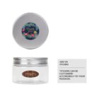 A transparent jar with a silver lid is shown. The lid has a colorful floral Thank you! sticker, while the jar bears a smaller sticker that reads From my heart to yours. Text beside the jar mentions customizable stickers.