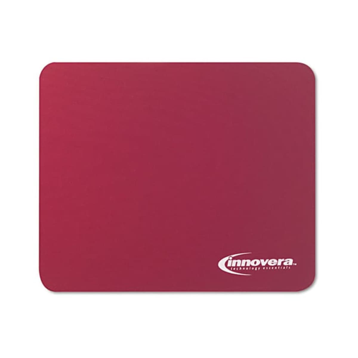A rectangular red mouse pad with rounded corners. The bottom right corner has the white Innovera logo and the text comfort - precision.