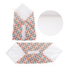 Two reusable sandwich wraps with a colorful, retro pattern featuring red, teal, and orange semi-circles. One wrap is shown folded, the other laid flat. A small circular image shows the white interior lining.