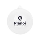 A transparent, round disc with a small hook at the top. It displays a logo featuring a stylized location pin above the word Planoí. Below, the text reads Smart Plan, Just in One Click.