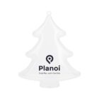 Transparent, tree-shaped ornament with a loop at the top for hanging. It features a logo with a stylized letter P and the text Plano﻿i followed by the tagline Smart Plan, Just in One Click on its surface.