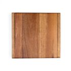 A square wooden board with a smooth, natural grain pattern and varying shades of brown. Its framed by slightly darker edges and set against a white background.