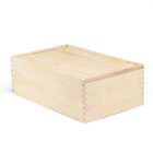 Wooden box with dovetail joints on a white background. The box is rectangular and has a smooth, natural finish with visible wood grain.