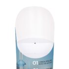 A blue and white geometric sculpture with cylindrical and dome-like shapes. It includes text placeholders with Lorem Ipsum and the number 01, resembling a stylized modern architectural design or an abstract art piece.