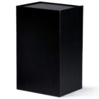 A tall, black rectangular box with a closed top, standing upright against a plain white background.