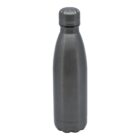 A silver stainless steel water bottle with a screw-on lid. The bottle has a sleek, matte finish and is positioned upright against a plain white background.