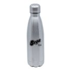 A stainless steel water bottle with a silver finish, featuring the text Bega Since 1899 in black lettering on its body. The bottle has a rounded cap and a sleek, smooth design.