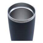Top view of an open, black stainless steel tumbler with a shiny metallic interior. The tumbler is cylindrical, positioned against a plain white background.