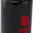 A black water bottle with a red flip-top lid and a carrying handle. The front features a red logo and the words The Sound Store.