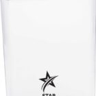 Transparent flask with a black screw cap, featuring a logo with a star design and the words Star Invest on the front.