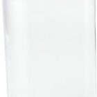 A clear, flat, rectangular water bottle with a light blue screw cap. The bottle is shown standing upright and is empty.