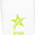 A clear, flat water bottle with a green cap and a green star logo on the front. STAR INVEST is printed in bold green letters below the logo.