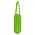 A tall, green reusable tote bag designed to hold a single bottle. The bag has two handles and a rectangular base, made from a lightweight, semi-transparent material.