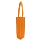 Orange reusable bottle bag with a tall, narrow design and sturdy handles. It appears made of non-woven fabric, suitable for carrying wine or similar-sized bottles.