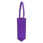 A tall, narrow purple tote bag with a rectangular base and long handles, suitable for carrying bottles. The bag is made from a textured material and stands upright against a plain white background.