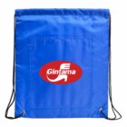A blue drawstring backpack with the Gintama logo in the center. The logo features red and white text with a stylized, abstract design beneath the name. Black drawstrings are attached on both sides.