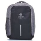 A gray and black backpack with the Harvey Beef logo on the front. The bag features a sleek design with a side pocket and top handle.