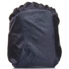 A black, waterproof fabric cover stretched over an object, with visible water droplets on its surface, suggesting protection against rain or moisture.