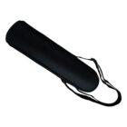 A black, cylindrical carrying case with a strap, designed for holding documents or artwork. The strap is adjustable, and the case appears sleek and smooth.