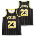 Men's Sublimated Singlets: Black jersey, yellow stripes, PERENE 23, JOHNSON 23.