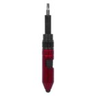 Red and black engraving pen with a textured grip and slender tip, designed for precision work. The pen features a switch on the side for operation.