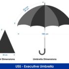 Diagram of a U55 Executive Umbrella with dimensions. The umbrella is 88 cm tall with a canopy diameter of 100 cm. Each panel is a triangle, 60 cm by 39 cm. The canopy features alternating light and dark gray panels.