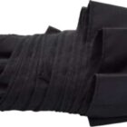 Close-up view of a closed black umbrella with a curved, textured handle.