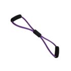 A purple resistance band with black foam handles, shaped in a figure-eight design.