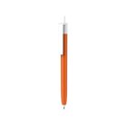 A sleek, modern orange pen with a white clip and tip is shown against a plain white background. The pen has a simple design, emphasizing its minimalist style.