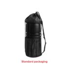 Black yoga mat in mesh drawstring bag labeled Standard packaging.