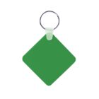 A green diamond-shaped keychain with a silver keyring attached at the top center. The keyring is held by a transparent or white attachment. The keychain is isolated against a white background.