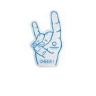 Blue foam hand making a rock and roll gesture, thumb extended outward. It has text that reads CHEER! and COMPANY THE ANGELS on a white background.