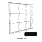 A collapsible straight 3x3 grid display frame with connectors is shown next to a black carrying case.