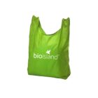 A green reusable shopping bag with the bioisland logo displayed on it, featuring a small leaf graphic above the text. The bag has two handles and is set against a plain white background.