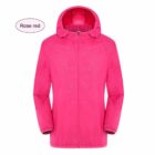 Rose red hooded jacket with full-zip front. The jacket features long sleeves with elastic cuffs and has a smooth texture, displayed on a plain white background.