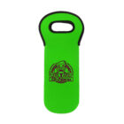 Bright green neoprene bottle holder with a handle. It features a cartoon scientist logo and text that reads Dr. Nano alongside the slogan Keep Content Insulated and Suspended in black.
