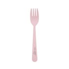A single pink fork with four tines is centered on a white background. The handle has a logo and the word RIVIERA printed on it.
