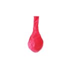 A crumpled, deflated red balloon with a long neck is centered against a plain white background.