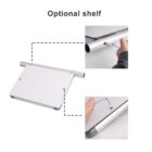 Image showing the assembly of an optional shelf. Top right inset depicts a person using a tool to connect a cylindrical rod. Bottom right inset shows another angle of the shelf, highlighting the attachment process with an Allen wrench.