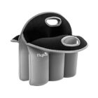 Gray drink carrier with five slots, designed for bottles or cans. It has a black top with two carrying handles and ligloo printed on the side. The carrier is made of soft, flexible material.