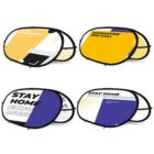 Four car sunshades with various designs and text are shown. The top left reads Your Fulgurite, top right Quarantine and Chill, bottom left Stay Home, Enjoy Music, and bottom right Stay Home, Stay Entertained.