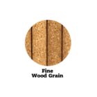 Circular image of fine wood grain texture with vertical lines, enclosed by white background. Below, the text reads Fine Wood Grain in black bold letters.