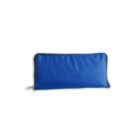 A rectangular blue pencil case with a zipper running along the top edge. The case is lying flat against a white background.