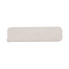Cream-colored elongated rectangular object with rounded edges and a small circular protrusion on one side, resembling a lid or flat cover, against a plain white background.