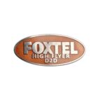 Oval badge with a brown background and silver border displaying the text: FOXTEL HIGH FLYER D2D in bold, metallic letters.