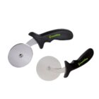 Two pizza cutters with black ergonomic handles and silver circular blades. The word Greenidea is printed in green on each handle. The cutters are positioned side by side, one angled slightly upward.