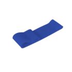 A blue resistance band lying flat against a white background. The band is partially folded, showing its elasticity and smooth texture.