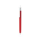 A red pen with a white clip and top, isolated on a white background.